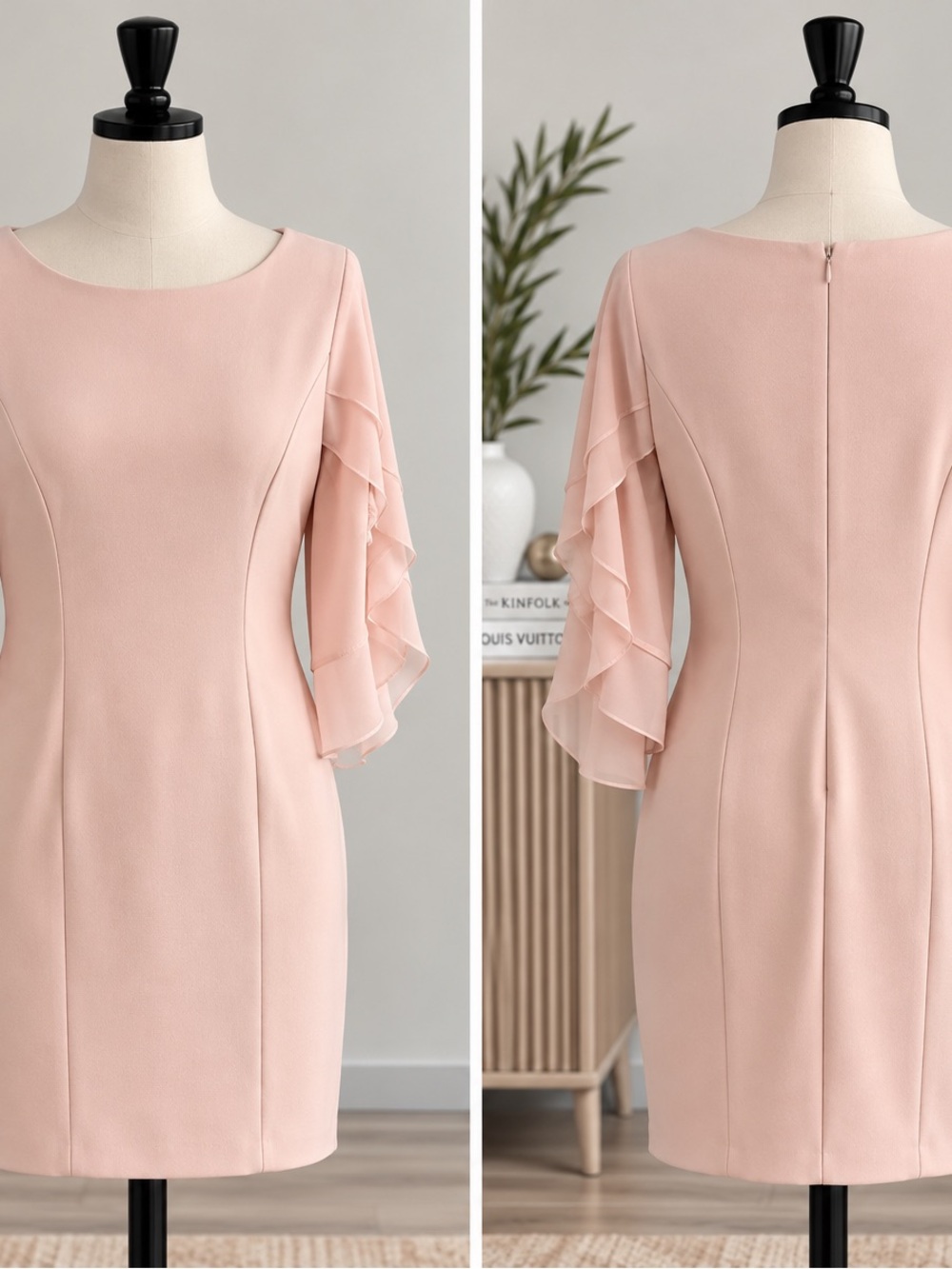 Dkny Blush Pink Layered-Sleeve Midi Sheath Dress